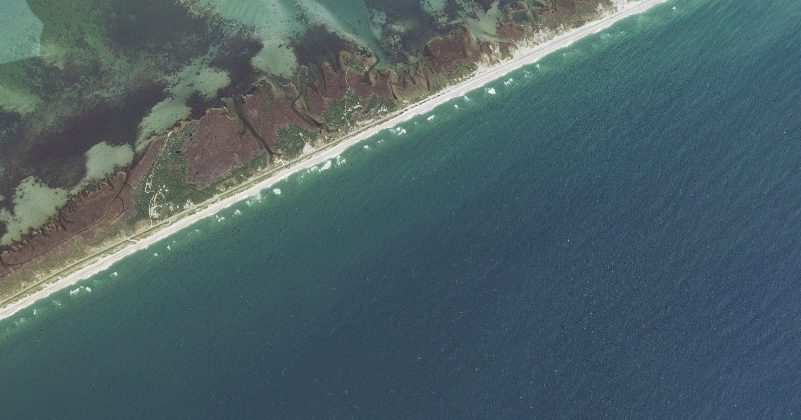 USGS aerial orthoimagery of the northern Ocracoke Island shoreline served by Ramp 63
