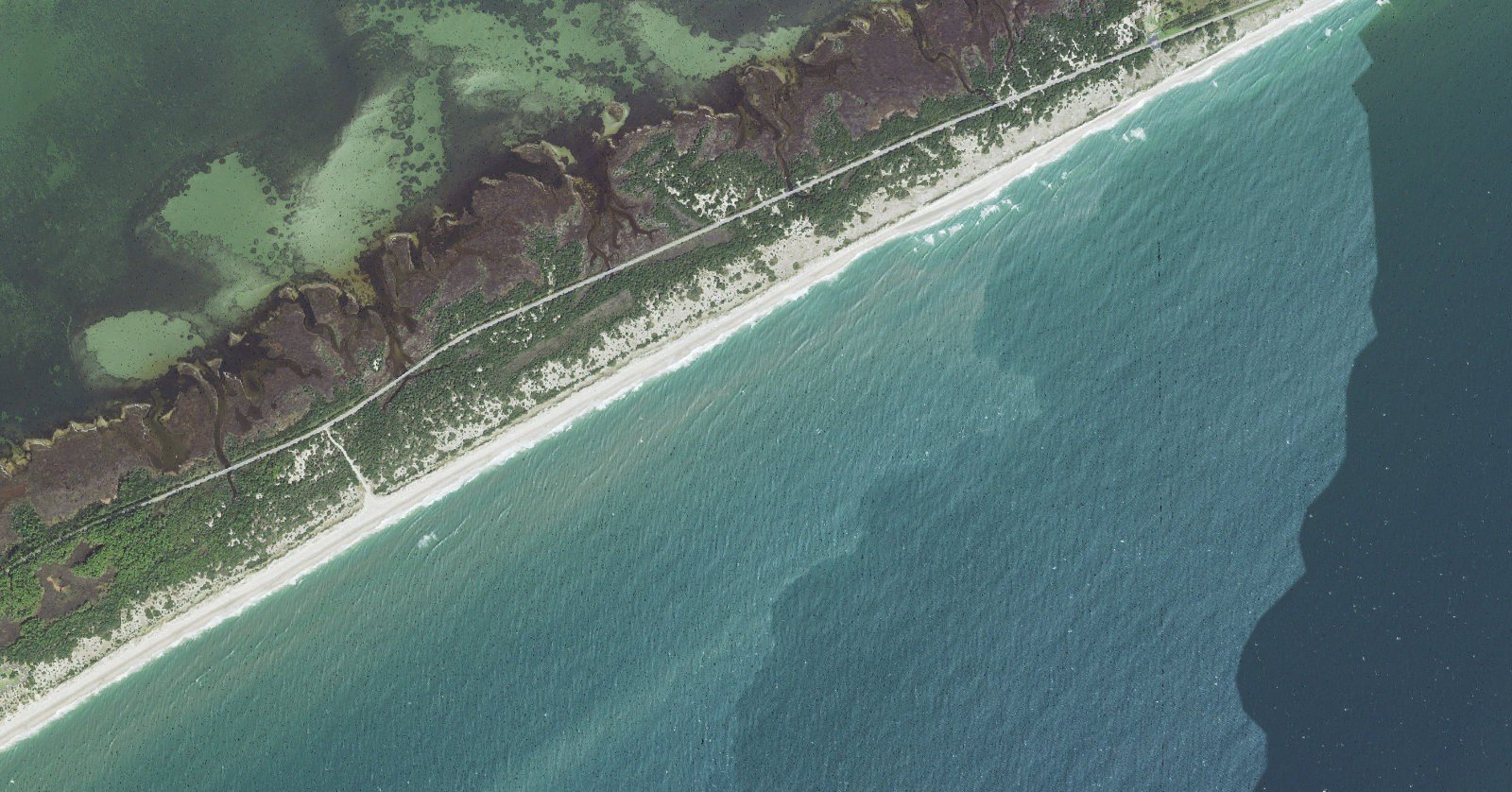 USGS aerial orthoimagery of the mid Ocracoke Island shoreline served by Ramp 67